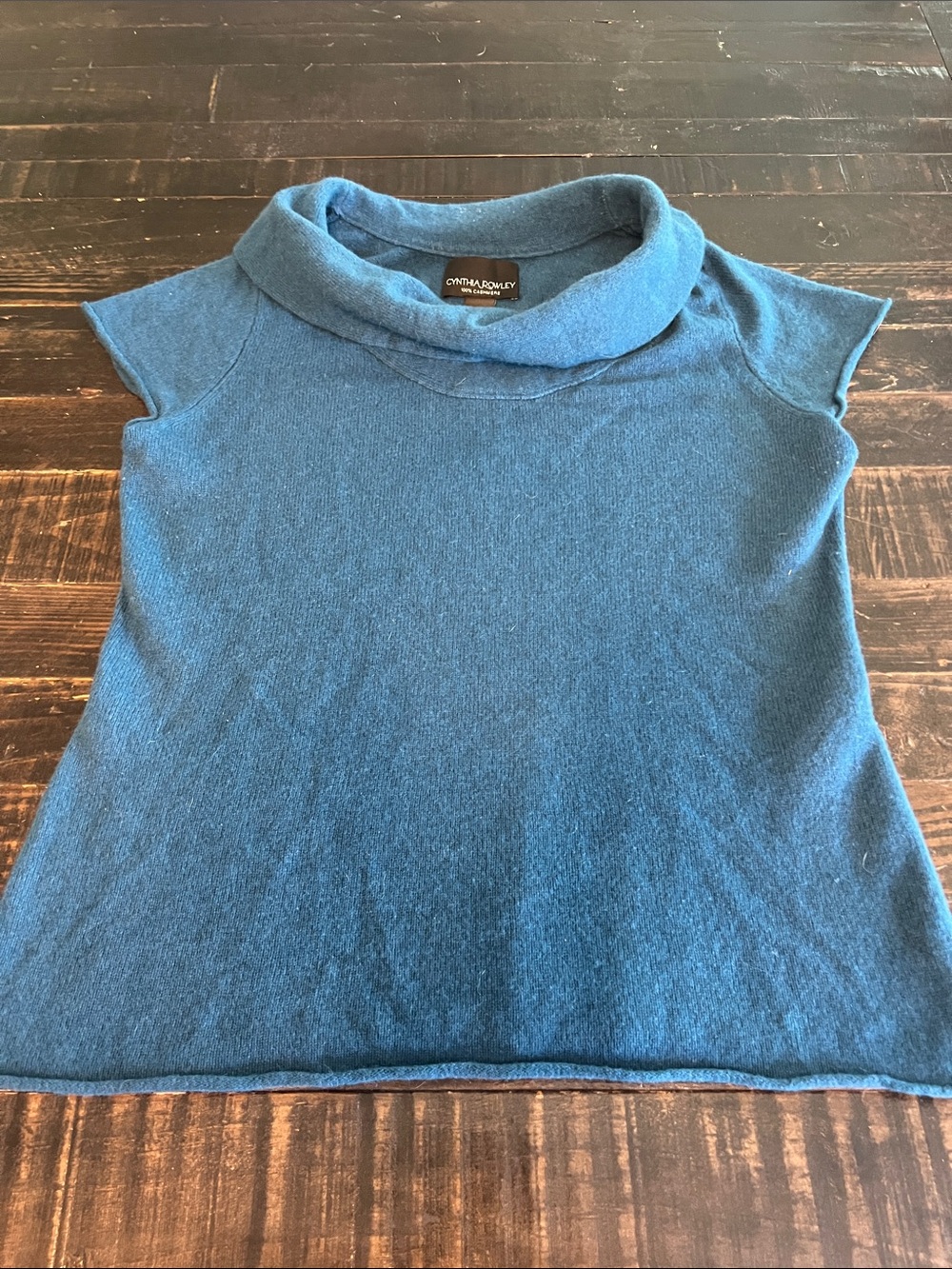 Cynthia Rowley Teal Blue Short-Sleeve Cowl Neck  100% cashmere Sweater women’s M